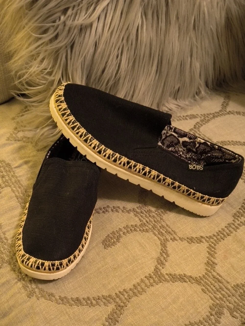 BOBS by SKECHERS Black Slip-On Espadrille Flats